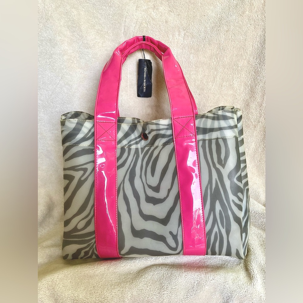 Vintage Sondra Roberts Frosted Vinyl Zebra Tote
